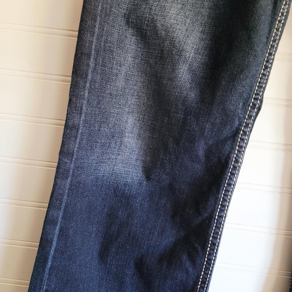 BKE Mens Jeans Size 29R Jake Dark Wash Straight Distressing Heavy Stitching - Picture 2 of 12